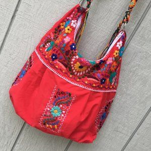 Handmade Floral Embroidered Mexican Satchel Morral Bag - Bolsa Bordada Mexicana